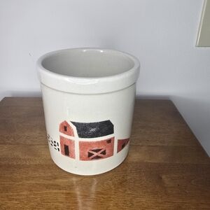 Vintage Robinson-Ransbottom Farm Scene Folk Art Primative Ceramic Crock